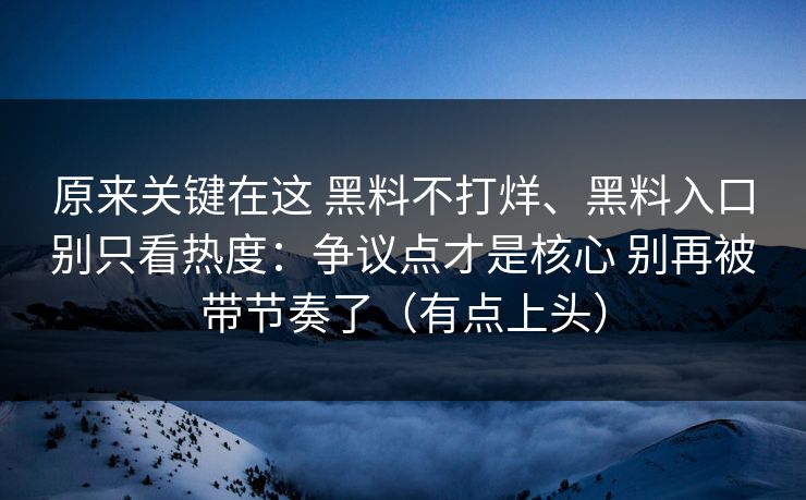 原来关键在这 黑料不打烊、黑料入口别只看热度：争议点才是核心 别再被带节奏了（有点上头）
