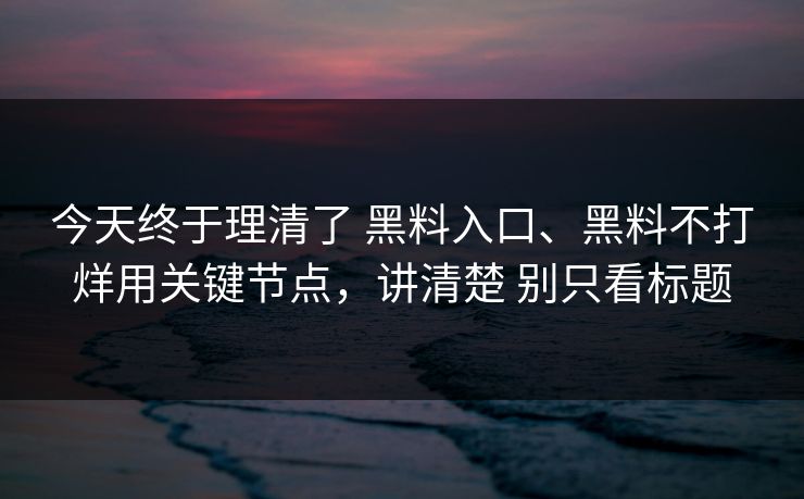 今天终于理清了 黑料入口、黑料不打烊用关键节点，讲清楚 别只看标题