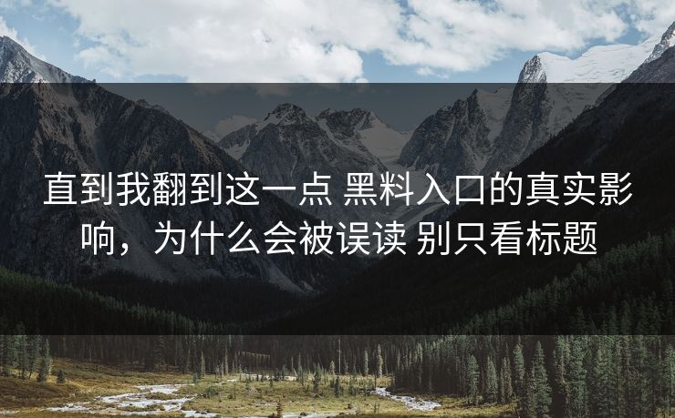直到我翻到这一点 黑料入口的真实影响，为什么会被误读 别只看标题