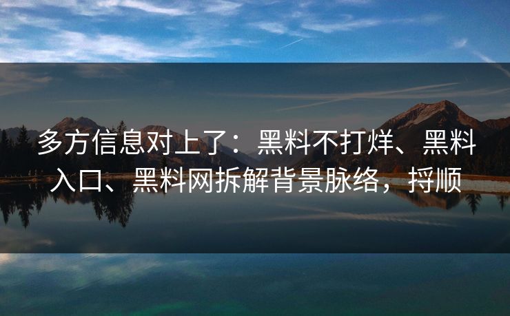 多方信息对上了：黑料不打烊、黑料入口、黑料网拆解背景脉络，捋顺