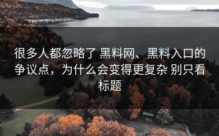 很多人都忽略了 <strong>黑料网</strong>、黑料入口的争议点，为什么会变得更复杂 别只看标题