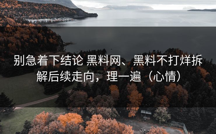别急着下结论 黑料网、黑料不打烊拆解后续走向，理一遍（心情）