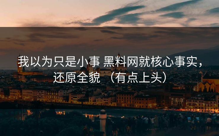 我以为只是小事 <strong>黑料网</strong>就核心事实，还原全貌 （有点上头）
