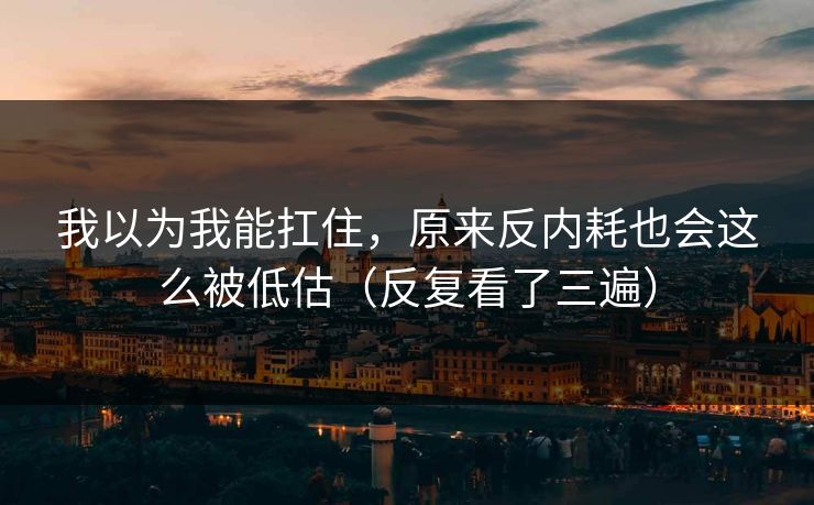 我以为我能扛住，原来反内耗也会这么被低估（反复看了三遍）